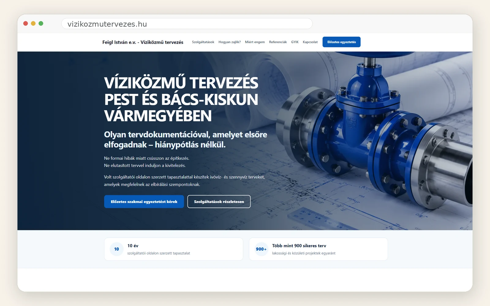 A víziközmű-tervezési weboldal főoldala